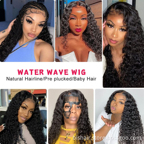 28" Lace Front Wig Real Hair Water Wave Lace Front Wig 4x4 Hair Wig 100% Real Human Hair Natural Black 150 Density Wholesale